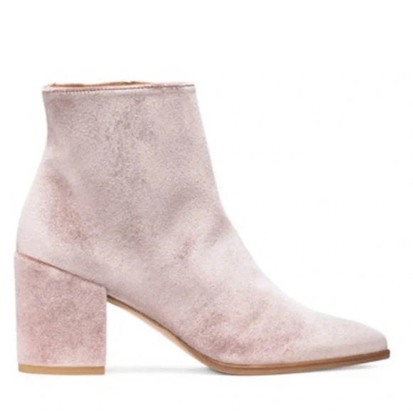 Stuart Weitzman Trendy Canvel Bootie In Candy Pink Velvet Block Heel Size 7M - Picture 2 of 16
